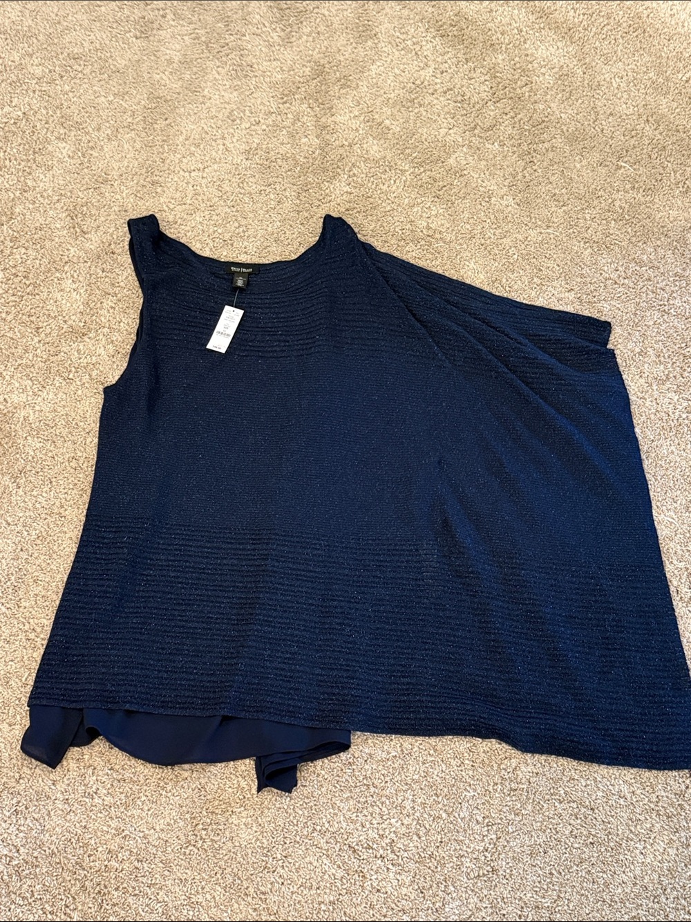 White House Black Market Navy Textured Asymmetric Tank/Swing Top